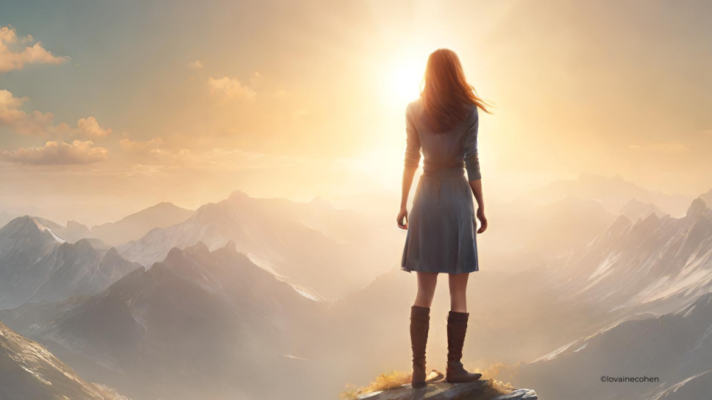 girl standing on top of a mountain